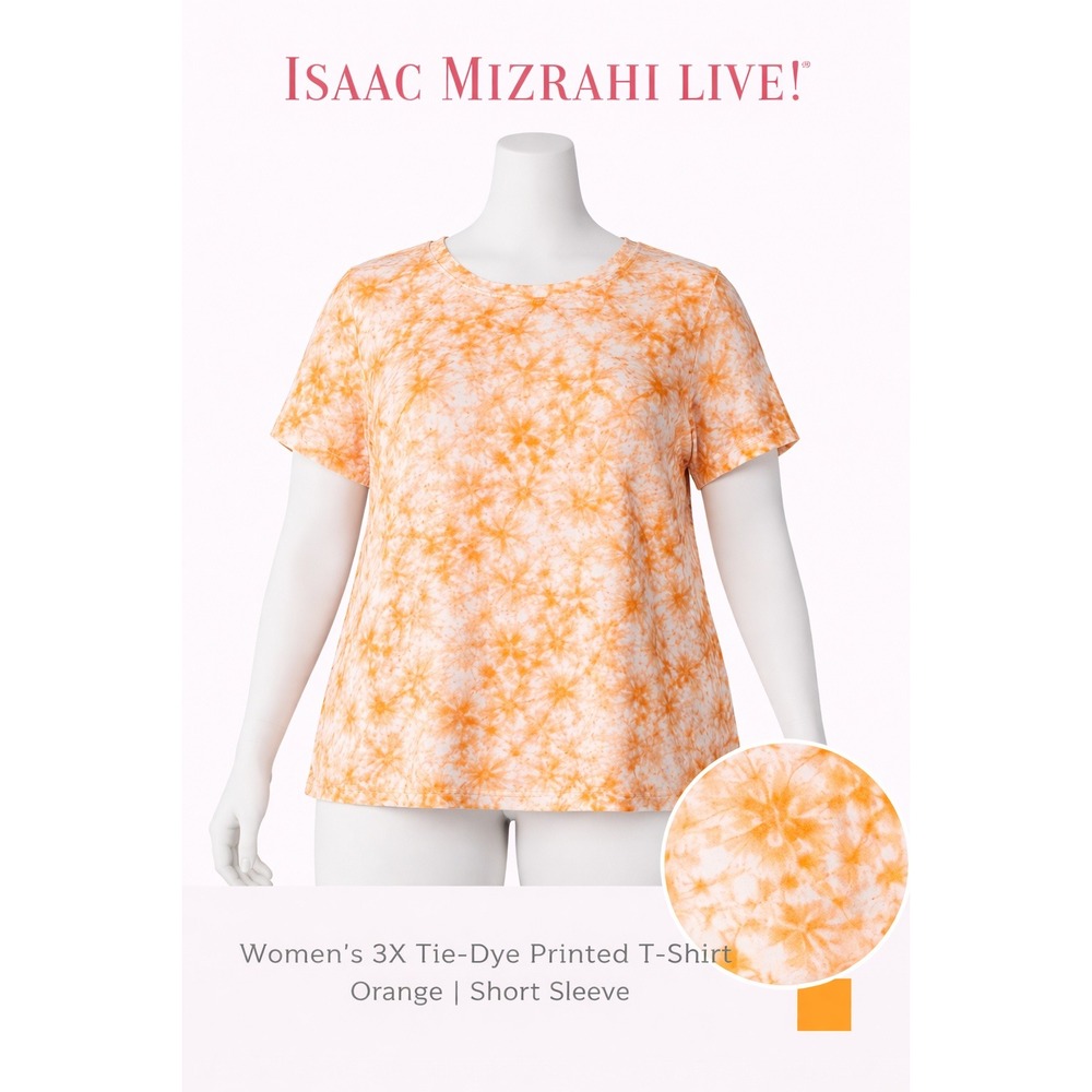 Isaac Mizrahi Live Orange Tie-Dye Printed T-Shirt Scoop Neck Knit Top 3X A378057